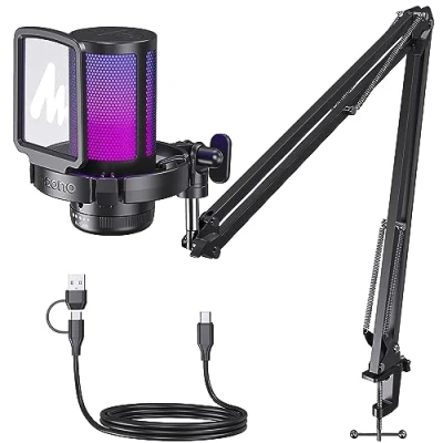Image de MAONO microphone USB de jeu, à condensateur avec suppression du bruit, gain, surveillance, bras perche, filtre pop pour streaming, podcast, Twitch, YouTube, Discord, PC, ordinateur, PS5