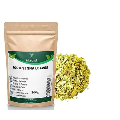Image de Titanbird 500g Feuilles de Séné Entières,Tisane Detox,Puissant Purgatif, Laxatif Naturel, Favorise le Transit Intestinal et Nettoyage du Colon,Qualité Supérieure
