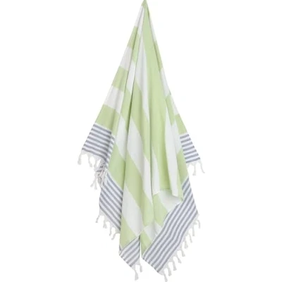 Afbeelding van Zoem Hamamdoek XL Groen Blauw Strandlaken Katoen Sauna Wellness Zwembad Omslagdoek Badlaken Badhanddoek Yoga Stripe 100 x 180 cm