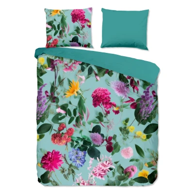 Afbeelding van Good Morning Dekbedovertrek &quot;bloemen&quot; Aqua (200x200/220 cm) Katoen