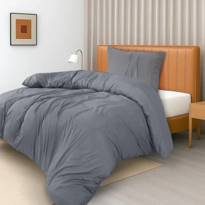 Afbeelding van Utopia Bedding Dekbedovertrekset Microvezel polyester dekbedovertrek 135 x 200 cm + 1 geplooide zoom kussensloop 80 Grijs