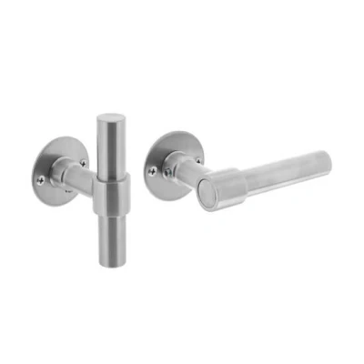 Afbeelding van Intersteel Deurklink RVS L/T model recht + ronde platte rozet Ø50x2 mm
