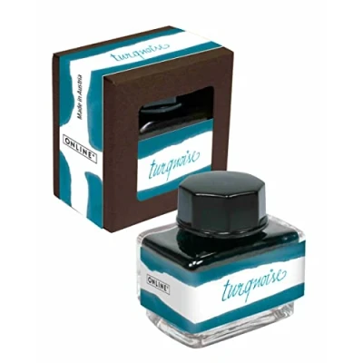 Afbeelding van ONLINE turquoise, 15 ml inkt, gekleurde kalligrafie, handlettering, schrijfinkt, converterinkt, watergebaseerde inkt