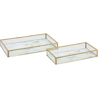 Afbeelding van Atmosphera Rosio Keramische bakjes set van 2 stuks Marmereffect Wit