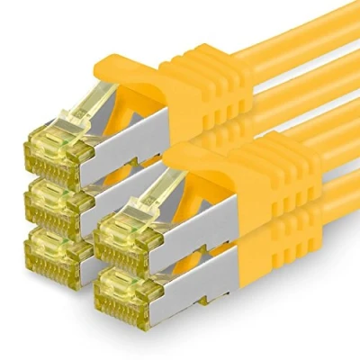 Afbeelding van 1aTTack.de, Cat7, netwerkkabel, 1 m, geel, 5 stuks, Cat7 ethernetkabel, 10 Gb s, SFTP PIMF LSZH set, patchkabel met Rj 45 stekker, Cat.6a