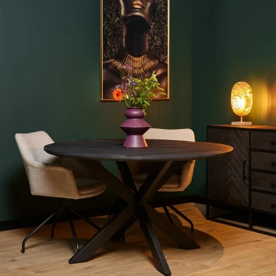 Afbeelding van Eetkamertafel New York Ronde Eetkamer Tafel 110 cm Zwart Mangohout