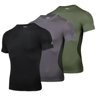 Afbeelding van AMZSPORT Compressietop voor heren, sportshirts met korte mouwen, basislaag, zwart/grijs/groen, M