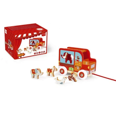 Afbeelding van Scratch Trekfiguur Sorteerwagen Circus Rood 18 Cm
