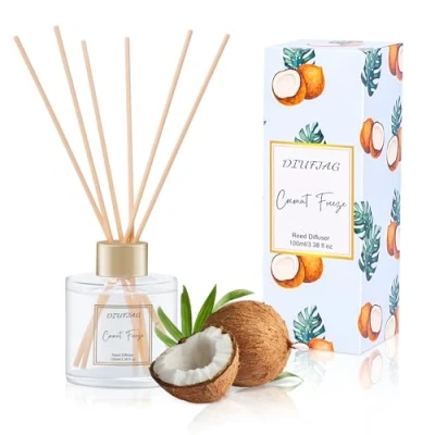 Afbeelding van Geurverspreider 100 ml kokosnoot, diffuser voor huisgeur met 6 vezelstokjes, slaapkamer, woonkamer, badkamer, rek, kantoor