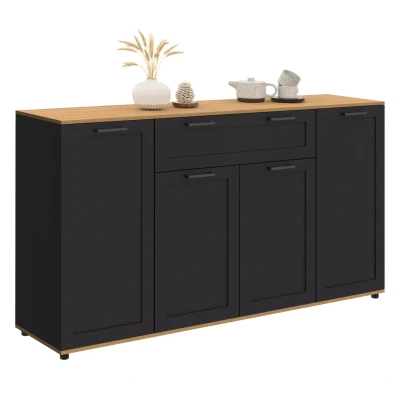 Afbeelding van VITO dressoir met 4 deuren en 1 lade, zwart houten blad 140 cm