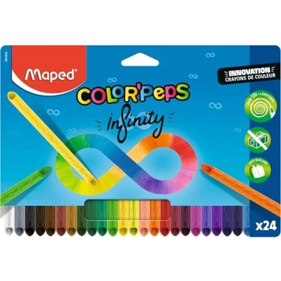 Afbeelding van Maped Color&#039;Peps Infinity kleurpotloden 100% vulling, bruikbaar geen afval zonder slijpen zeer duurzaam ergonomische driehoekige vorm etui met 24 potloden