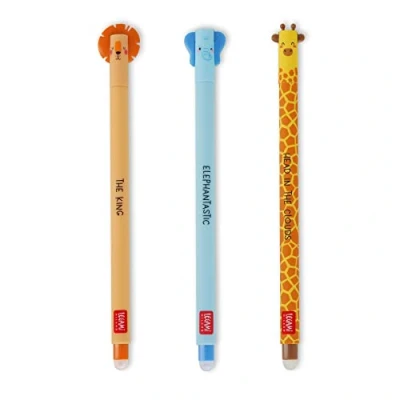Afbeelding van Legami Uitwisbare pen Leeuw Olifant Giraffe Nieuw 3 stuks Navulbaar