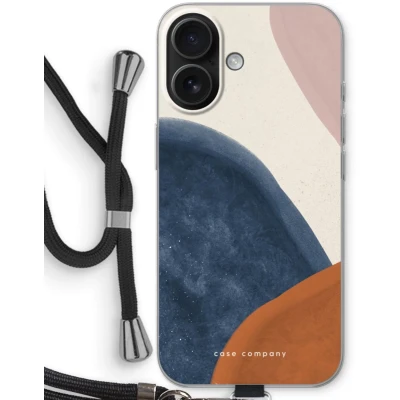 Afbeelding van Case Company® hoesje met Koord geschikt voor iPhone 16 Geo #1 Telefoonhoesje Zwart Bescherming aan alle Kanten en Over de Schermrand