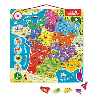 Afbeelding van Janod magnetische puzzel van Frankrijk 93 onderdelen voor kinderen ontdekken en memoriseren educatief spel vanaf 7 jaar J05480