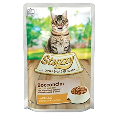 Afbeelding van Stuzzy, Natvoer voor volwassen katten met kip, in hapjes (24 enveloppen van 85 g)