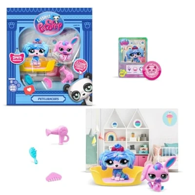 Afbeelding van Bandai Littlest Pet Shop Petfluencer Super Salon Set bevat 2 LPS mini speelgoed, 4 accessoires, 1 achtergrond, verzamelkaart en virtuele verzamelcode voor meisjes