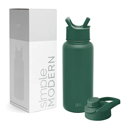 Image de Simple Modern Bouteille d&#039;eau isotherme avec couvercle à paille et bec en acier inoxydable pour salle de sport Collection Summit 950 ml Forêt