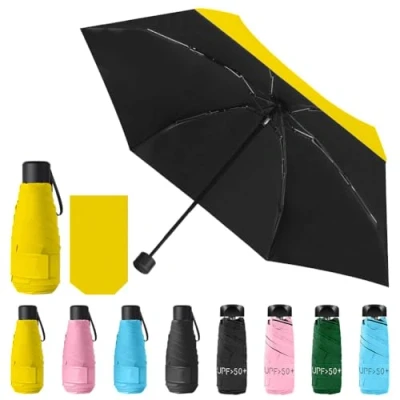 Afbeelding van Vicloon Opvouwbare paraplu, parasolparaplu, mini zakparaplu, lichtgewicht en compact, winddicht, ideaal voor verschillende buitenactiviteiten, Geel.