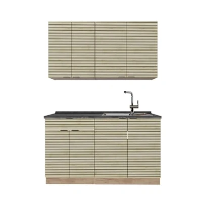 Afbeelding van Vicco Fame Line Eenpersoonskeuken 140 cm , WB Antraciet Eiken paneel/Goudkraft eik