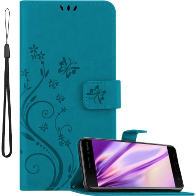 Afbeelding van Cadorabo Hoesje geschikt voor Nokia 6.1 in BLOEMEN BLAUW Beschermhoes bloemmotief met magnetische sluiting, standfunctie en kaartsleuven Book Case Cover Etui