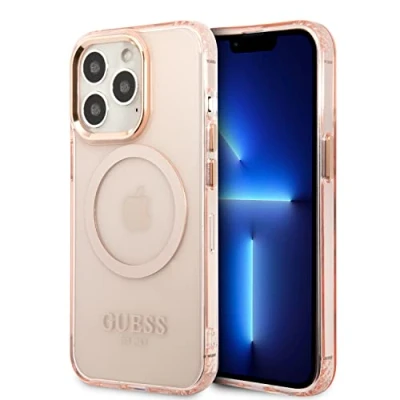 Afbeelding van Guess GUHMP13LHTCMP iPhone 13 Pro / 6.1 roze/roze harde hoes Gold Outline Translucent MagSafe