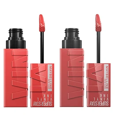 Afbeelding van Maybelline New York SuperStay Vinyl Ink Lipkleur Birllante 35 Cheeky + Kleur 15 Peach Finish Luminous 2 lippenstiften met precisie applicator
