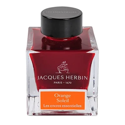 Afbeelding van Jacques Herbin 13157JT inktfles, 50 ml, voor vulpen en rollerbalpen, zonneoranje, gemaakt in Frankrijk