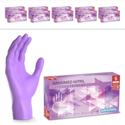 Afbeelding van ARNOMED Paarse wegwerphandschoenen, nitril handschoenen, maat S, wegwerphandschoen 2000 stuks (20 dozen), poedervrij en latexvrij, wegwerphandschoenen in XS, M, L XL