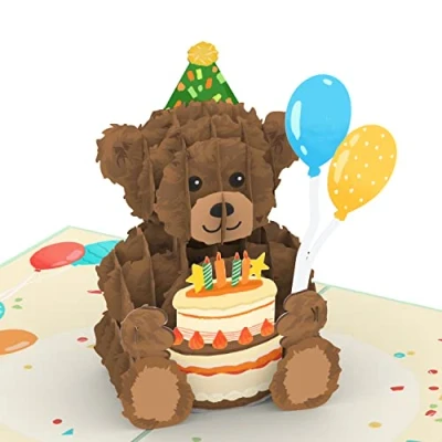 Afbeelding van papercrush® Pop up verjaardagskaart &quot;Teddy met verjaardagstaart&quot; 3D teddybeer voor kinderen, meisjes en jongens, cadeaukaart vrouwen