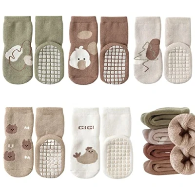 Afbeelding van FedMois 5 paar antislip sokken van thermisch katoen, winter, baby, kinderen, kuiken