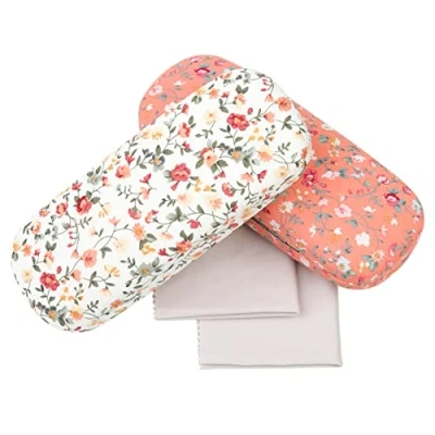 Afbeelding van Set van 2 brillenkokers harde stof, bloemenpatroon, voor dames en heren, zonnebril, Roze wit,
