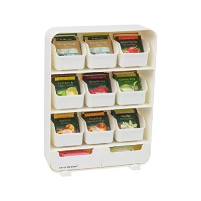 Afbeelding van Mind Reader TBORG WHT Organizer voor 11 theezakjes, uitneembare laden, 26 cm (L) x 8,3 (B) 34,9 (H), kunststof, wit