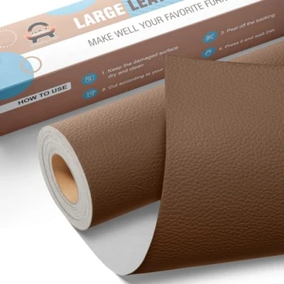 Afbeelding van lederen reparatiepatches, 40 x 160 cm, zelfklevende reparatiepatches voor bank, autostoel, meubels, tas, karamelbruin