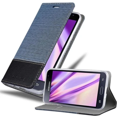Afbeelding van Cadorabo Hoesje geschikt voor Samsung Galaxy J3 2016 in DONKERBLAUW ZWART Beschermhoes met magnetische sluiting, standfunctie en kaartvakje Book Case Cover Etui
