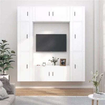 Afbeelding van vidaXL Ensemble de Meubles TV 8 pcs, Armoires Télévision Murales, Télé Salon Salle Séjour Intérieur, Blanc Bois d&#039;Ingénierie