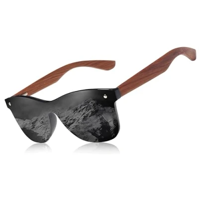 Afbeelding van KINGSEVEN Gepolariseerde zonnebril voor mannen en vrouwen, uniseks, walnoothout, UV400, spiegelglazen (zwart), zwart, M, zwart.