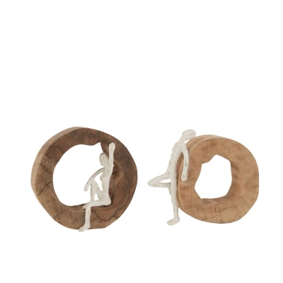 Afbeelding van J Line figuur Rustend hout/metaal naturel/wit 2 stuks