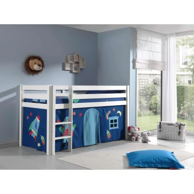 Afbeelding van LUCEVI Pino Halfhoogslaper + Ladder Astro Gordijntjes Wit 90x200 cm