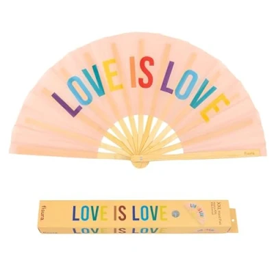 Afbeelding van Fisura grote Opvouwbare waaier &quot;Love is Love&quot;. Originele met regenboogboodschap XXL. bamboe waaier. Afmetingen: 64 x 33 cm.