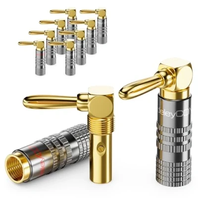 Afbeelding van deleyCON Bananenstekker, set, 90 graden, gebogen, verguld, voor luidsprekerkabels 0,75 mm 4,5 en bijv. HiFi bioscoop, thuisontvanger, 10 stuks