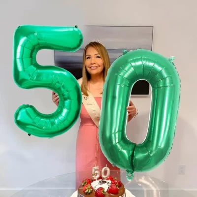 Afbeelding van Verjaardagsballon in de vorm van een cijfer 50, aluminium, groen, 101 cm, verjaardagsdecoratie, vliegt met helium, voor mannen en vrouwen, 50e verjaardagsfeest