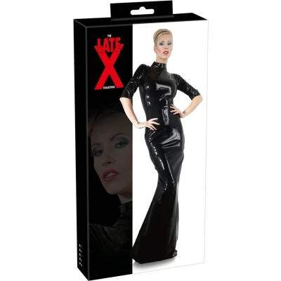 Afbeelding van Latex Lange Jurk Getailleerd Model met Rits Sluiting Erotische Eye Candy Maat XL Zwart