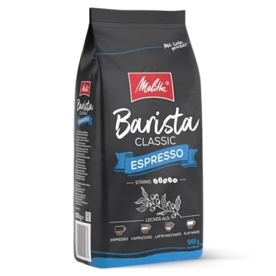 Image de Melitta Barista Classic Espresso Grains de café entiers 1 kg non moulus pour machine à entièrement automatique, torréfaction puissante, force 5