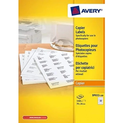 Afbeelding van Kopieeretiket Avery 70x26mm 100 vel 33 etiketten per wit