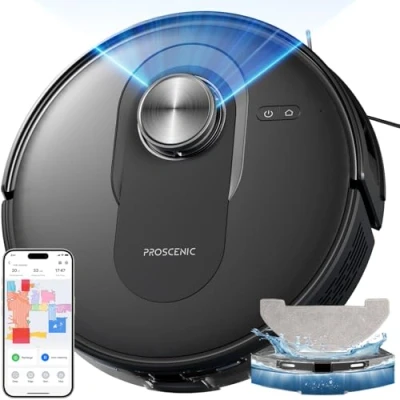 Image de Proscenic Q8 Robot Aspirateur Laveur, 6000Pa 200Mins Navigation Lidar,Multi étage Cartographie,Mince,Silencieux,pour Poils Animaux Tapis Sols Durs,Connecté App Alexa Siri IFTTT