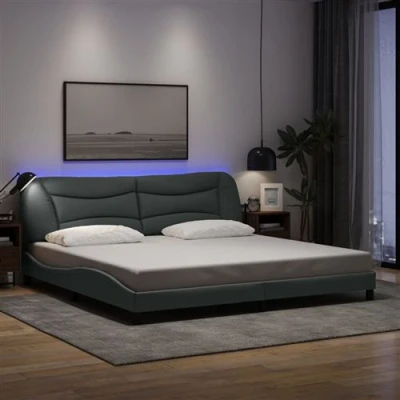 Afbeelding van vidaXL Cadre de Lit avec Lumières LED, Double Coussin Tête Lit, Adulte, Meuble Chambre, Moderne, Gris Clair 200x200 cm Tissu