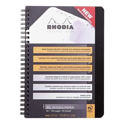 Afbeelding van RHODIA 119970C adresboek en telefoonboek, spiraalbinding, adresboek, A5, 14,8 x 21 cm, 160 pagina&#039;s, Clairefontaine papier, 90 g/m², omslag van polypropyleen