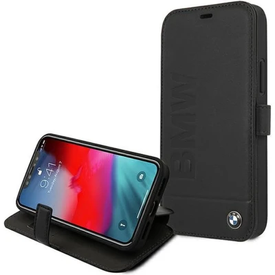 Afbeelding van iPhone 12 Mini Bookcase hoesje BMW Effen Zwart Leer
