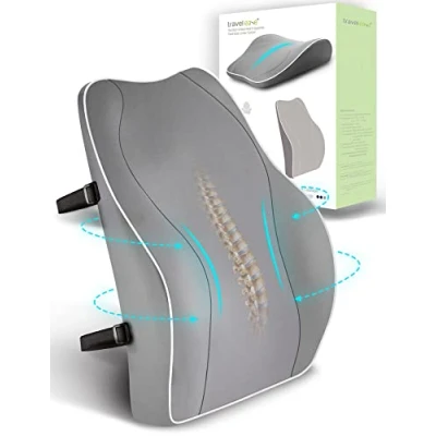 Afbeelding van TRAVEL EASE Ergonomisch lendensteunkussen, rugsteun van traagschuim voor autostoel, bureaustoel, rugleuning met antistatische coating en verstelbare dubbele riemen, grijs
