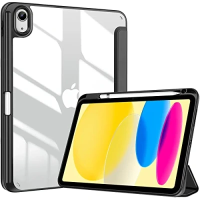 Afbeelding van ProCase iPad 10e generatie 2022 10,9 inch hoes met penhouder, schokbestendige slimme transparante achterkant, compatibel zwart